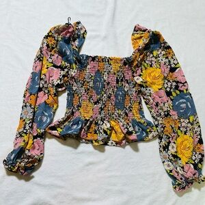 Wayf Multicolor Floral Smocked Blouse Size L